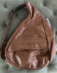 USA Ameribag Sling Bag Cognac Brown Leather Backpack Healthy Back Crossbody 19” - Picture 1 of 14