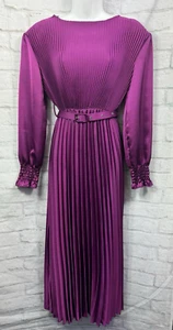 Made in Italy Purple Satin Shift Dress Size 12 Party Occasion Belt Shoulder Pads - Picture 1 of 10