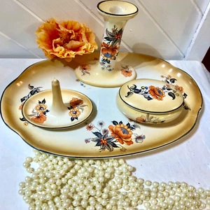 Dressing Table Set Art Deco English Ceramic DORCAS GIBSONS Staffs RARE! REDUCED! - Picture 1 of 10