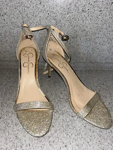 Jessica Simpson Gold Bling Glitter Straps Sandals Sz 8.5 Soo beautiful stiletto - Picture 1 of 5