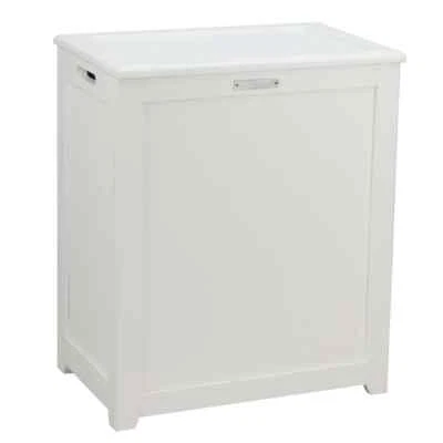 Oceanstar Laundry Hamper White Solid Wood Frame Hinged Lid Portable 24 in Height - Image 1 of 4