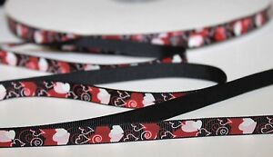 Black red heart printed 10mm ribbon Valentines day gifting decorative gift wrap