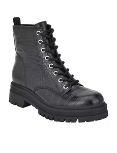 NINE WEST Piercy Black Croc Combat Moto Boots Women’s Size 7.5 - Picture 1 of 9