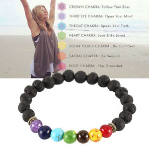 Unisex Essential Oil Diffuser Lava Stone Bracelet Aromatherapy 7 Chakra Healing