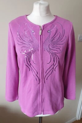 Bob Mackie носимый искусства женщин розовый блестки кардиган Павлин дизайн размер маленький - Изображение 1 из 4