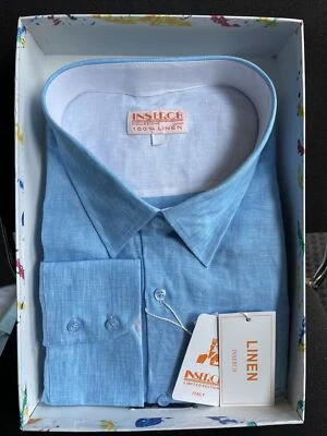 NWT INSERCH Mens Long Sleeve New Blue Color Shirt 100% Linen Size 5XL - Image 1 of 4