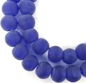 50 Frosted Sea Glass Round / Rocaille Beads Matte - Cobalt Blue 6mm