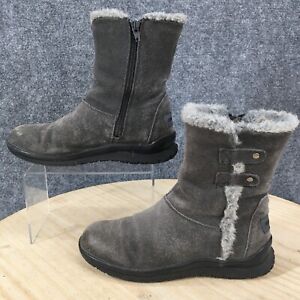 Minnetonka Boots Womens 6 Southbridge Short Shearling Winter Gray Suede Side Zip