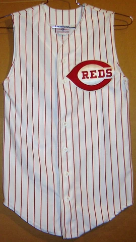CINCINNATI REDS WHITE PINSTRIPE No #s VEST JERSEY AND PANTS Size 34-36 PACKAGE Cover