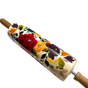 Pioneer Woman Timeless Floral Rolling Pin Ivory Ceramic Fall Harvest Kitchen - Picture 1 of 11