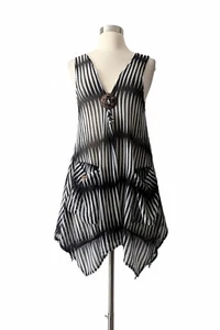 SURF STYLE Dress Cover Up Black White Stretch Mesh Asymmetrical Top M/L - Picture 1 of 7