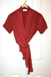 Anthropologie WRAY 100% Silk Cayenne Rust Orange True Wrap Top Short Sleeves NYC - Picture 1 of 12