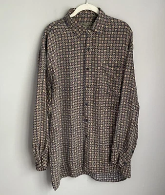 Camisa Robert Stock seda manga longa multicolorida estampa geográfica tamanho XL - Imagem 1 de 4