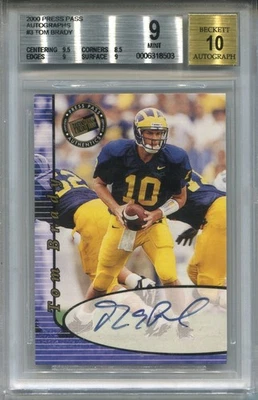 Tarjeta de novato Press Pass Tom Brady 2000 autógrafos BGS 9 como nueva calificada automática 10 Foto 1 de 2