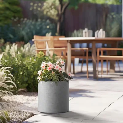 Lightweight 13In. X 13In. Stone Finish Extra Large Tall round Concrete Plant Pot - Image 1 of 4