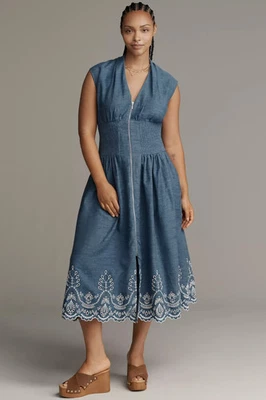 Anthropologie The Tommie Denim Zip Front Eyelet Trim Dress Blue Plus Size 3X NWT - Image 1 of 4