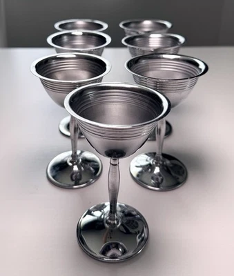Set of 7 Vintage Aluminum Goblets – Mid-Century Modern Ribbed Cups - Изображение 1 из 4