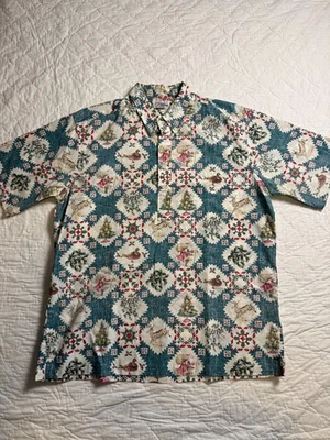 1992 Reyn Spooner Quilt Santa Mele Kalikimaka Sz 2XL Popover Hawaiian Christmas - Image 1 of 4
