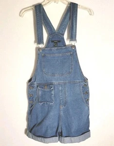 Forever 21 Denim Overall Shorts Size L Cotton Blue Patch Pocket Utility - Picture 1 of 8