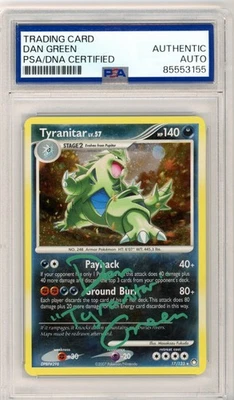 PSA Dan Green Signed Tyranitar 17/123 Mysterious Treasures Holo Pokemon TCG - Image 1 of 2