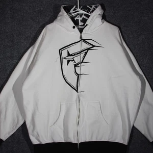 Famous Stars and Straps Hoodie Men 2XL White Black Y2K Skater Grunge Full Zip - Picture 1 of 8