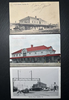 TRES POSTALES DE TREN LANSDALE PA: ESTACIÓN DE 2 P & R, DEPÓSITO DE LECTURA USP33 Foto 1 de 4
