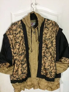 Vintage 90s ActiVe Pattern Jacket Adult L Gold Black Windbreaker Coat Unisex - Picture 1 of 8