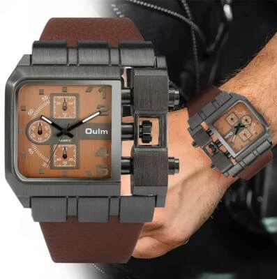 Genial Reloj Marca OULM Mano Luminosa Para Hombre Relojes de Cuarzo Correa de Cuero Esfera Deco Foto 1 de 4