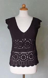 Sinéquanone T-Shirt Shirt dunkel braun Strick Boho Ethno Gr. 36 S / 38 M (T2) - Bild 1 von 2