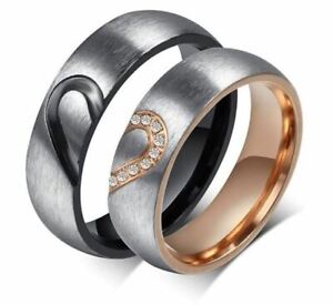 Italo Jewelry His & Hers Never Apart Heart Wedding Ring Set Titanium Sizes 10/6