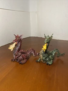 2 PAPO Fire Breathing Green Dragons Plastic Figure Toy Fantasy Medieval 1999 - Picture 1 of 14