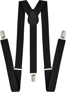 NEW Adjustable Y Back Suspenders for Men, Women, Teens and Boys, BLACK - Picture 1 of 6