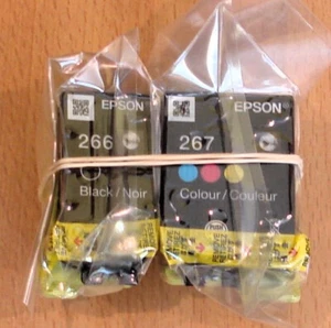 pair of GENUINE EPSON 266 Black & 267 Colour ink cartridges for WF-100W WF-11OW - Picture 1 of 2