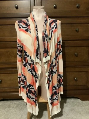 Cárdigan Skies Are Azul Mujer Talla M Tribal Azteca Boho Frente Abierto Suéter Coral Foto 1 de 4