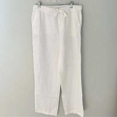 Pantalón Sigrid Olsen 100 % lino para mujer talla grande blanco cordón elástico Foto 1 de 4