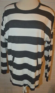 Women's Kensie Charcoal & Ivory Stripe Long Sleeve Cinch Waist Shirt Top Large - Picture 1 of 3
