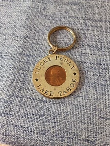 VTG Lucky Penny 1986 Lake Tahoe Nevada keychain 1 5/8" diameter - Picture 1 of 2