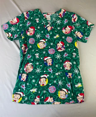Blusa Médica Betty Boop Mujer XS Extra Pequeña Verde Médico Enfermera Uniforme de Trabajo Camisa Foto 1 de 4