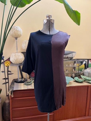 MAISON MARGIELA Abito T Shirt Martin Margiela Bianco Tag Nero Marrone Asimmetrico Italia L US 4 6