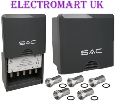 4 WAY MASTHEAD OUTDOOR WEATHERPROOF TV AERIAL SPLITTER 47-790MHz UHF VHF LTE 4G - Image 1 of 2