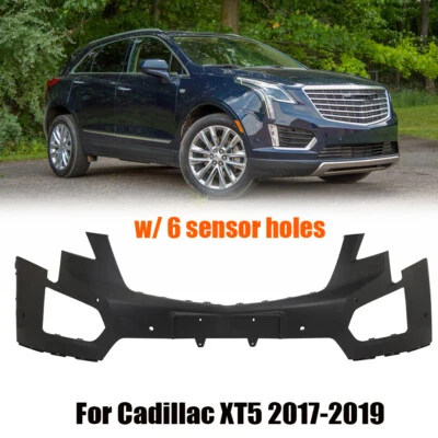 NEW Black Front Bumper Cover For 2017-2019 Cadillac XT5 with 6 Sensor Holes - Image 1 of 4