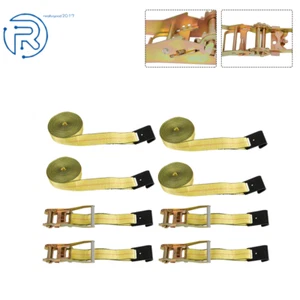 Heavy Duty-2 Inch ×27 Feet Flat Hook Ratchet Straps-Tie Down Straps 4Pcs Yellow - Picture 1 of 9