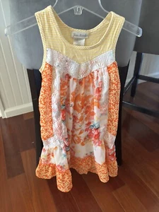 JONA MICHELLE Sundress Girls Sz 5 Orange Chiffon Floral Striped Lace Sleeveless - Picture 1 of 6