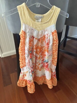 JONA MICHELLE Vestido Solero Niñas Talla 5 Naranja Gasa Floral Rayas Encaje Sin Mangas Foto 1 de 4