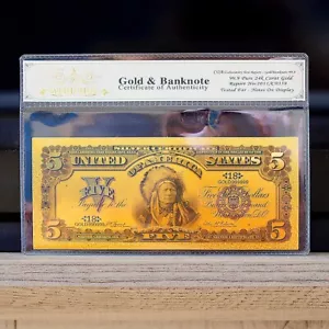 100mg 24K Gold 1899 $5 Dollars Silver Certificate Chief Large Banknote White COA - Picture 1 of 2