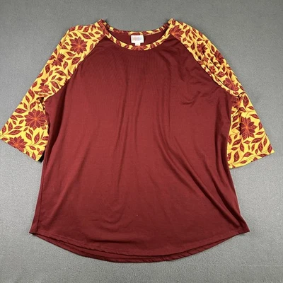 Camisa para mujer LuLaRoe 3XL Randy granate amarillo floral raglán manga 3/4 Top Foto 1 de 4