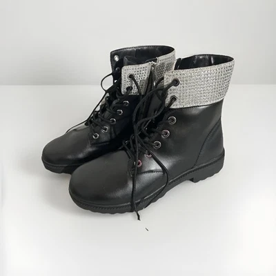 Michael Kors MK Alistair Glitter Black Lug Sole Combat Boots Size 9 M  - Image 1 of 3