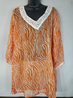 Túnica de playa boho azul aguamarina transparente encubrimiento para mujer talla XL pedrería cuello en V Foto 1 de 4