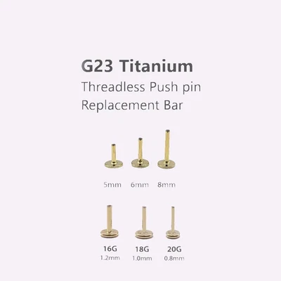 20G/18G/16G Titanium Push Pin Labret Bar  Post  For Threadless Flat Back Earring - Image 1 of 4