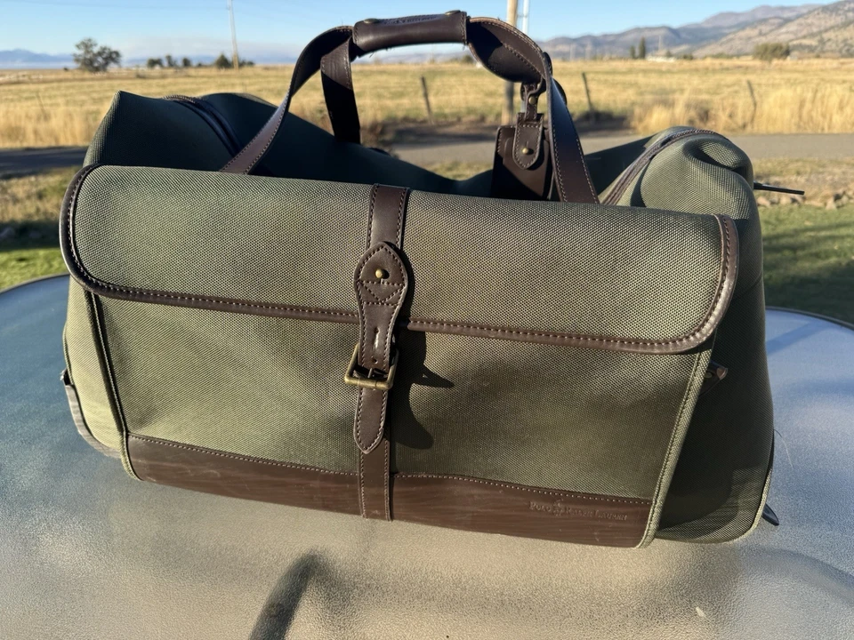 Bolso de Lona Vintage Polo Ralph Lauren Grande Verde Recubierto de Lona y Cuero con Ruedas Foto 1 de 4